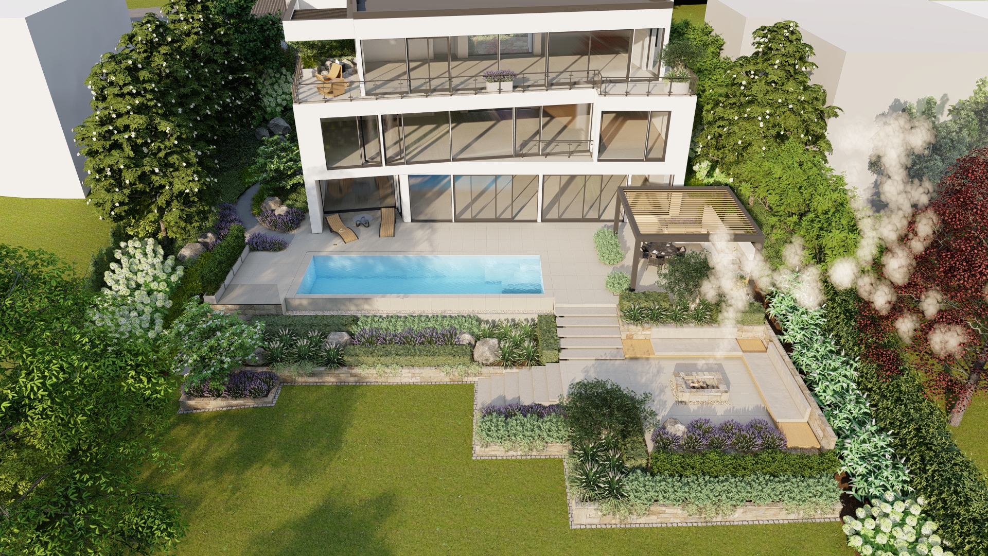 Meiterrane 3D Gartenplanung mit Pool