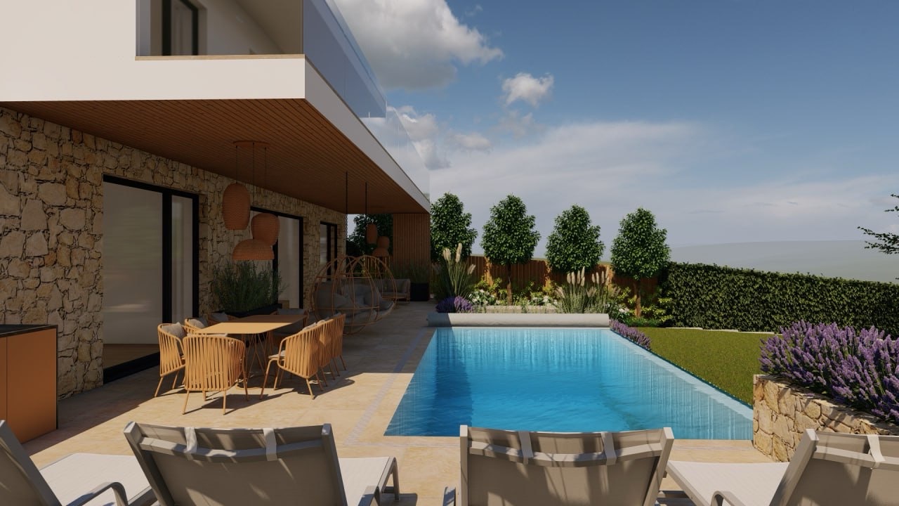 Mediterrane Online-Gartenplanung 3D mit einem Infinity-Pool